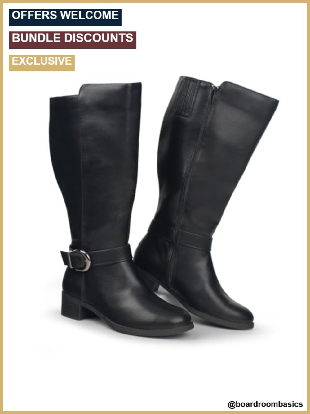 Extra Wide Calf Pull On Knee High Block Heel Boots Side Zipper